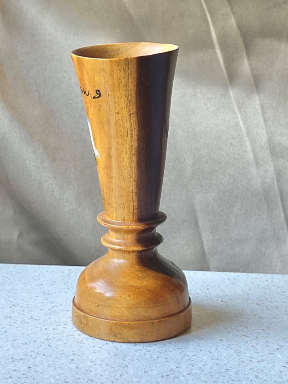 Signed Jamaican Wooden Vase W/ Hand-Painted Tropical Scene Signed 5.5" Handmade - Picture 4 of 10